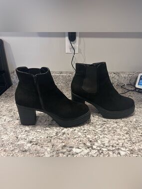 Black Suede Platform Ankle Boots - Women